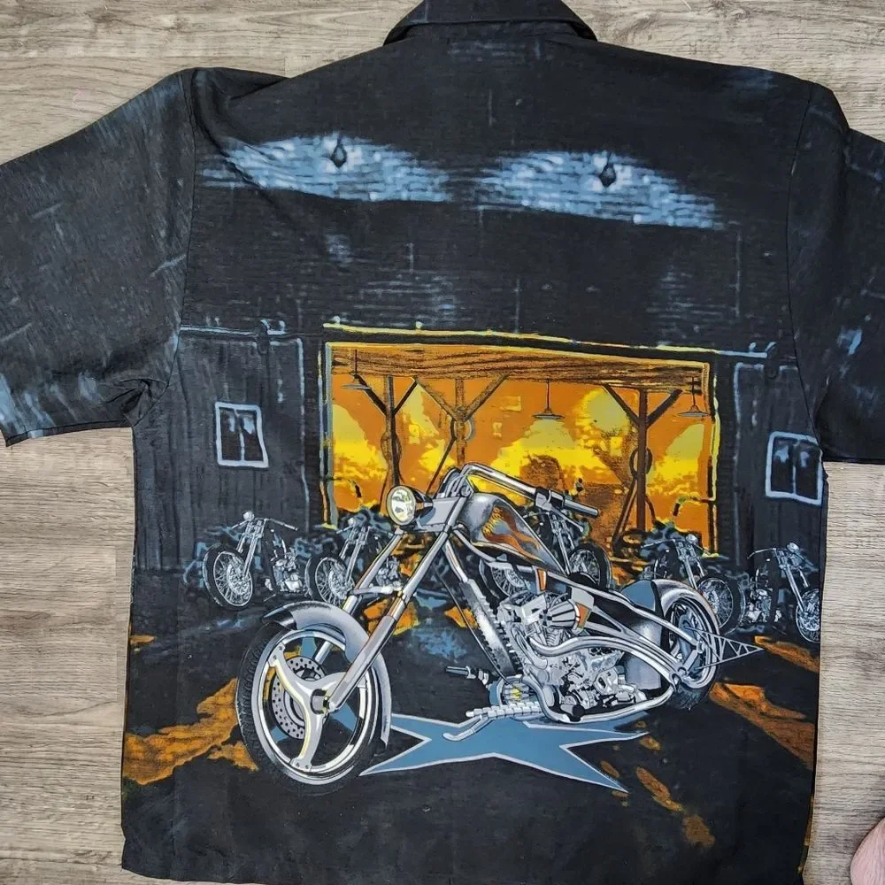Vintage Biker 90s Y2K Motorcycle Short Sleeve Button Up Shirt Sz L - Picture 3 of 10